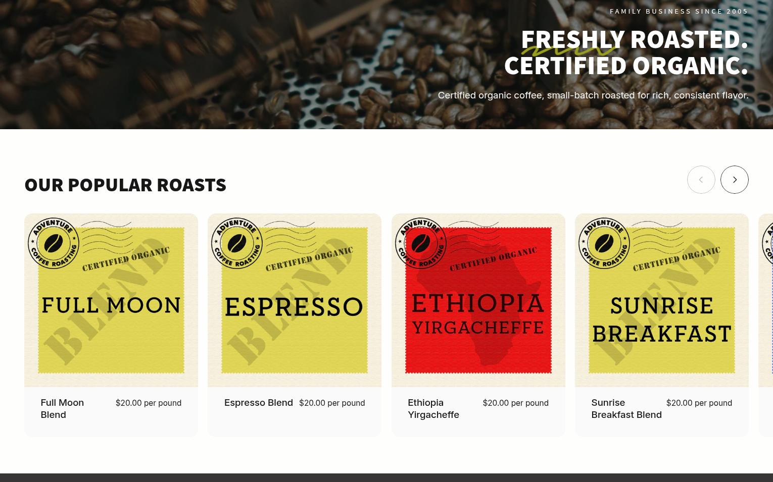 Adventure Coffee Roasting Menu