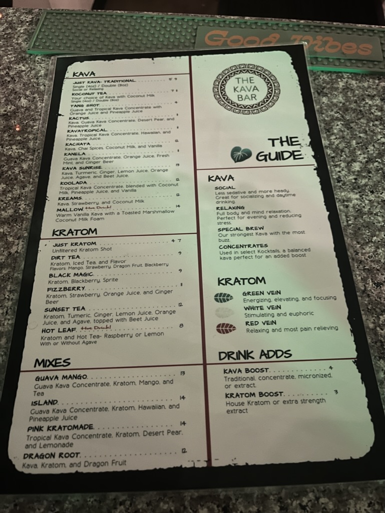 The Kava Bar Menu