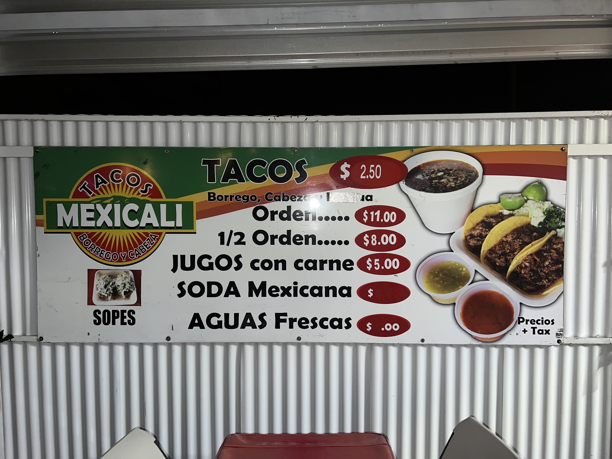 Tacos Mexicali Menu