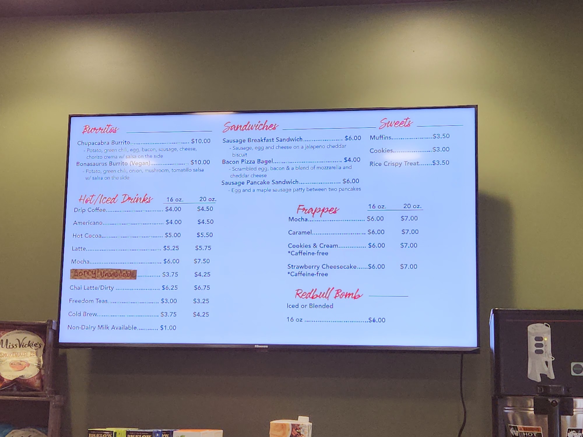 Stripes Cafe Menu