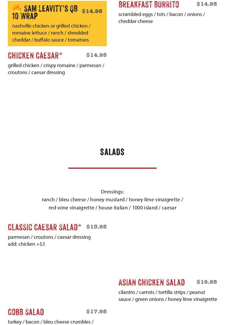 Cold Beers & Cheeseburgers Menu