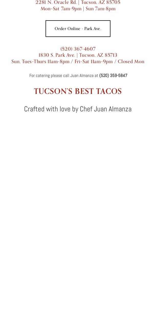 El Taco Rústico Menu