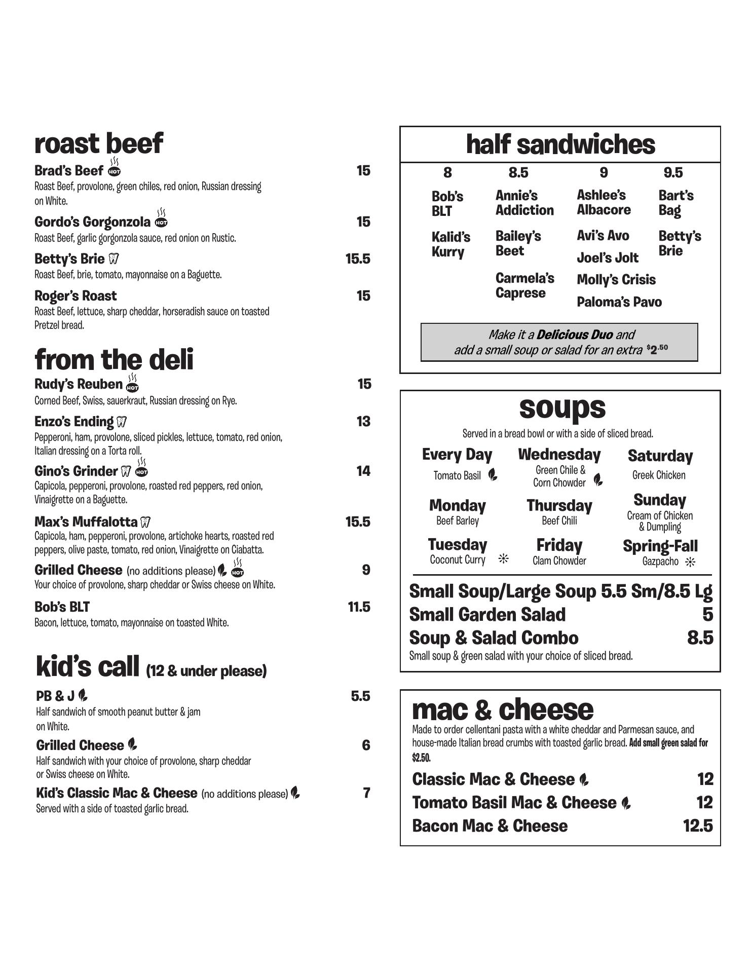 Bread Mill Menu