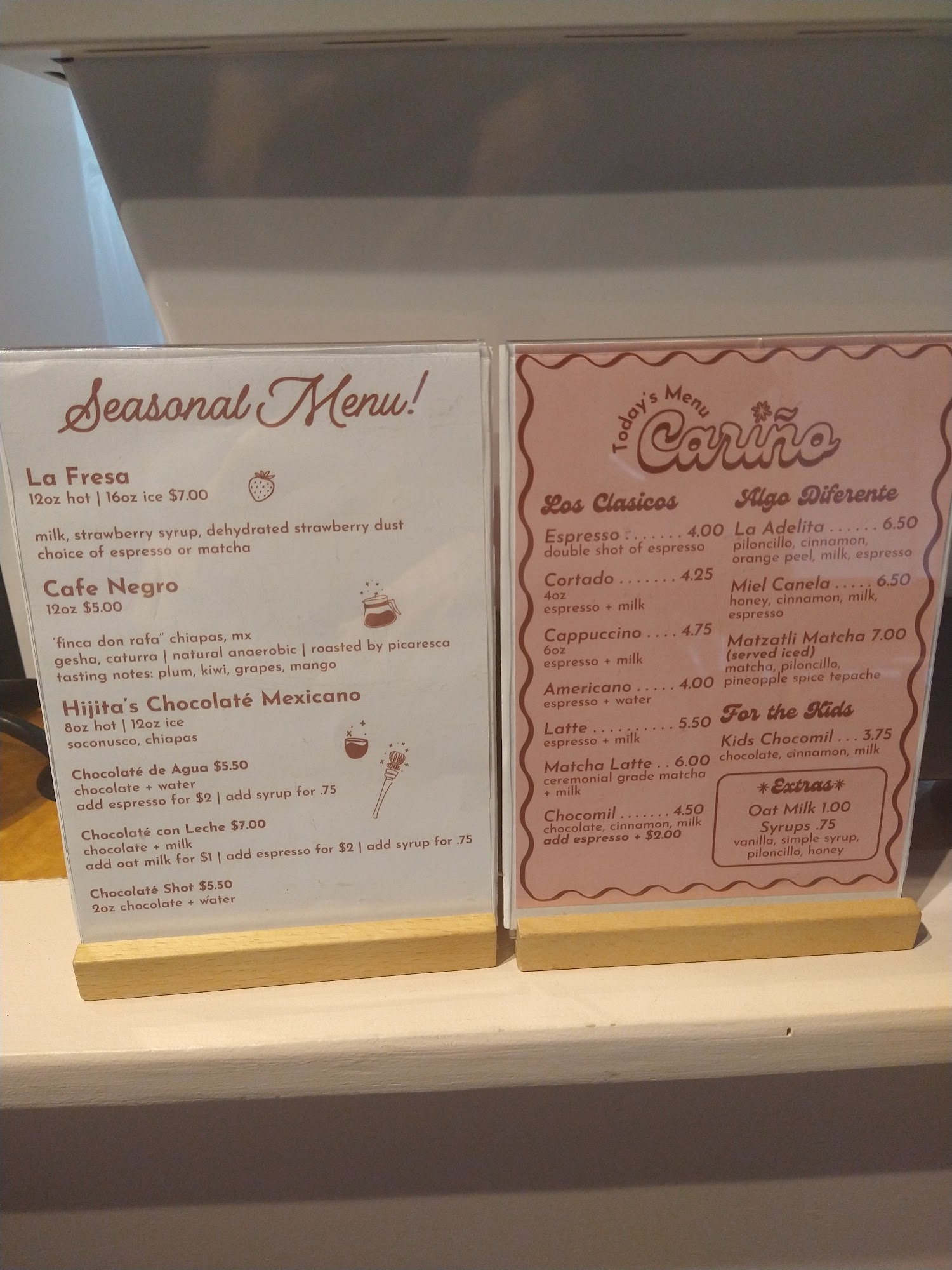 Cariño Coffee Bar Menu
