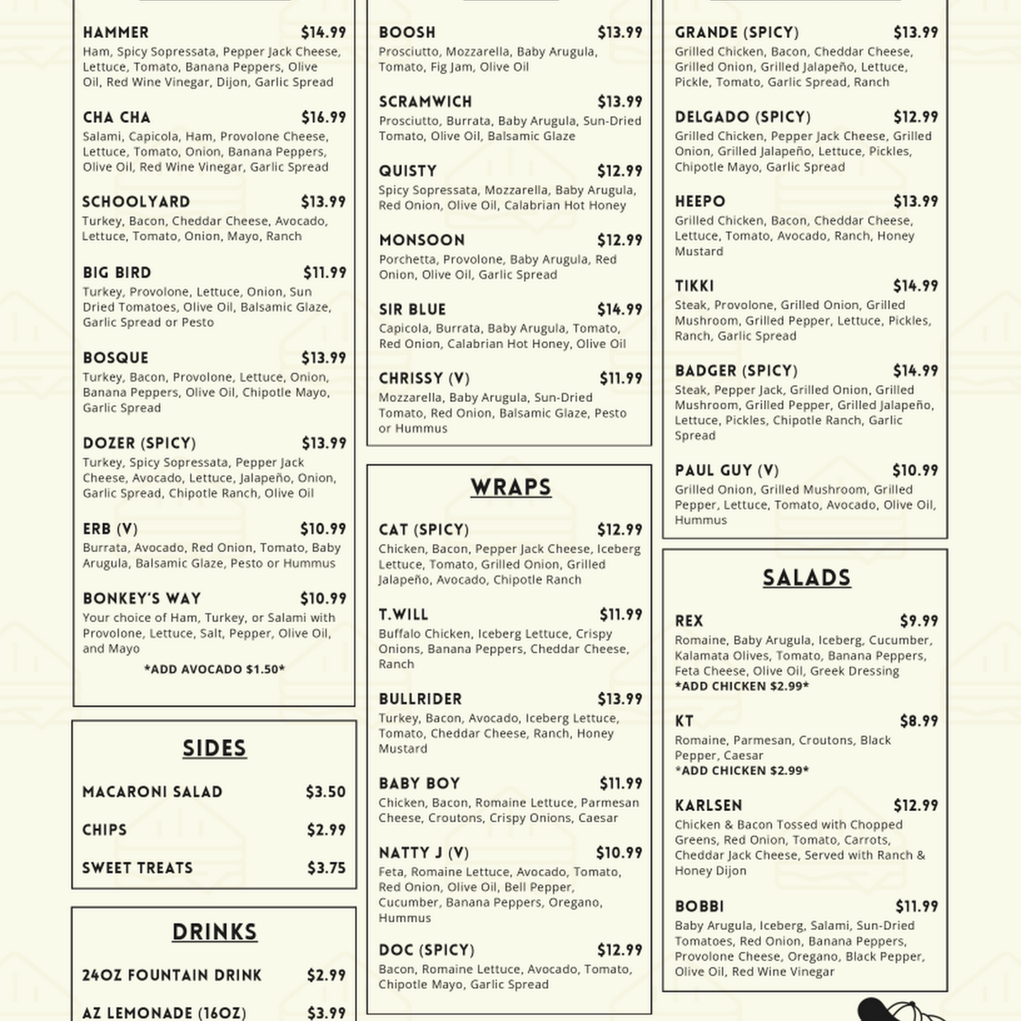 Quisty's Sandwiches Menu