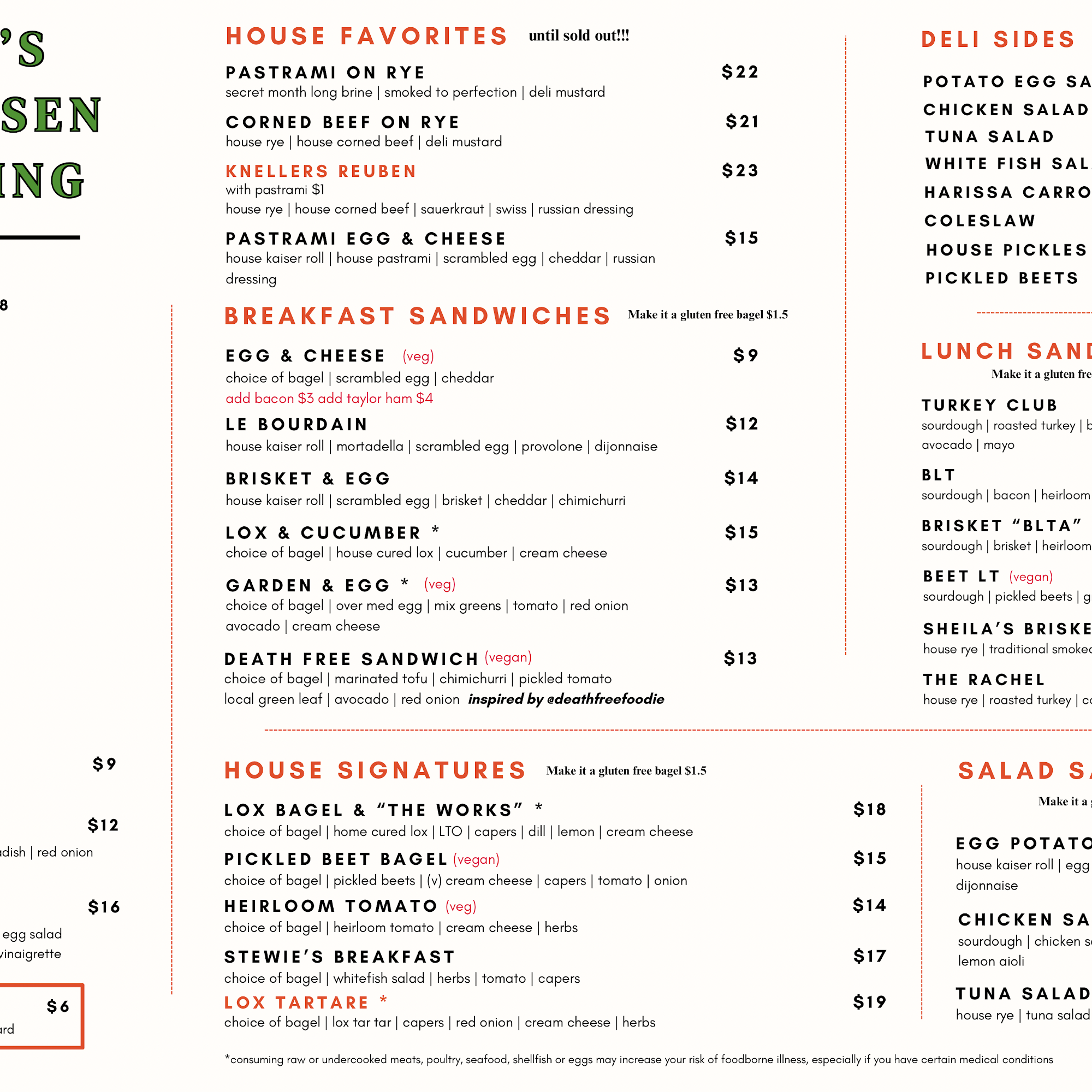 Kneller's Delicatessen Menu