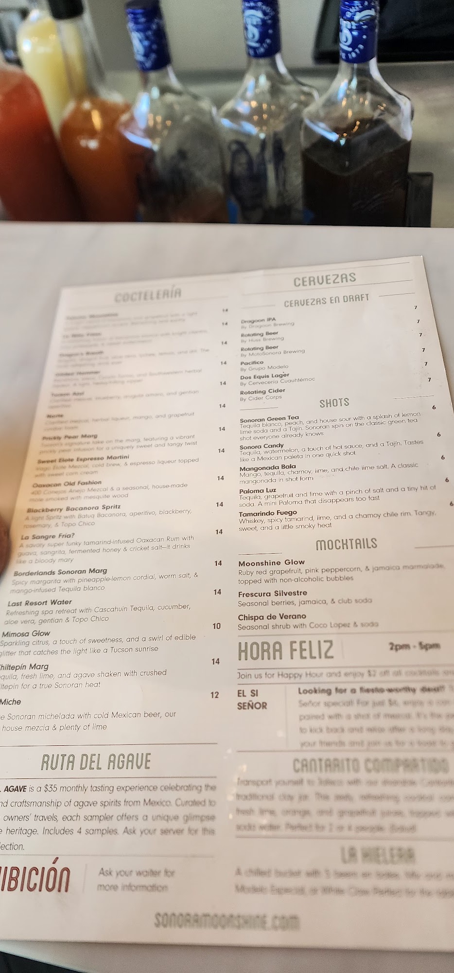 Sonora Moonshine Company Menu