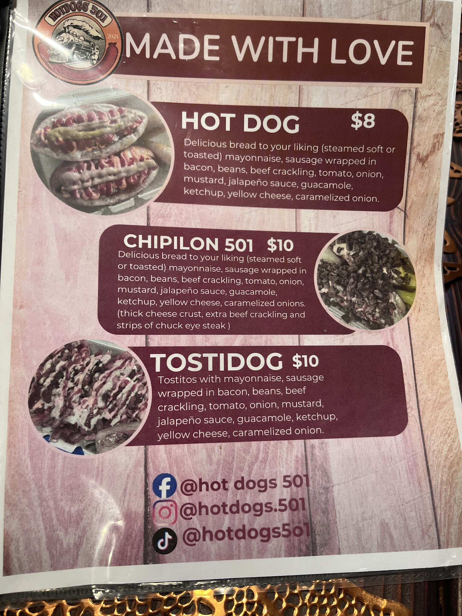 Hotdogs 501 Menu