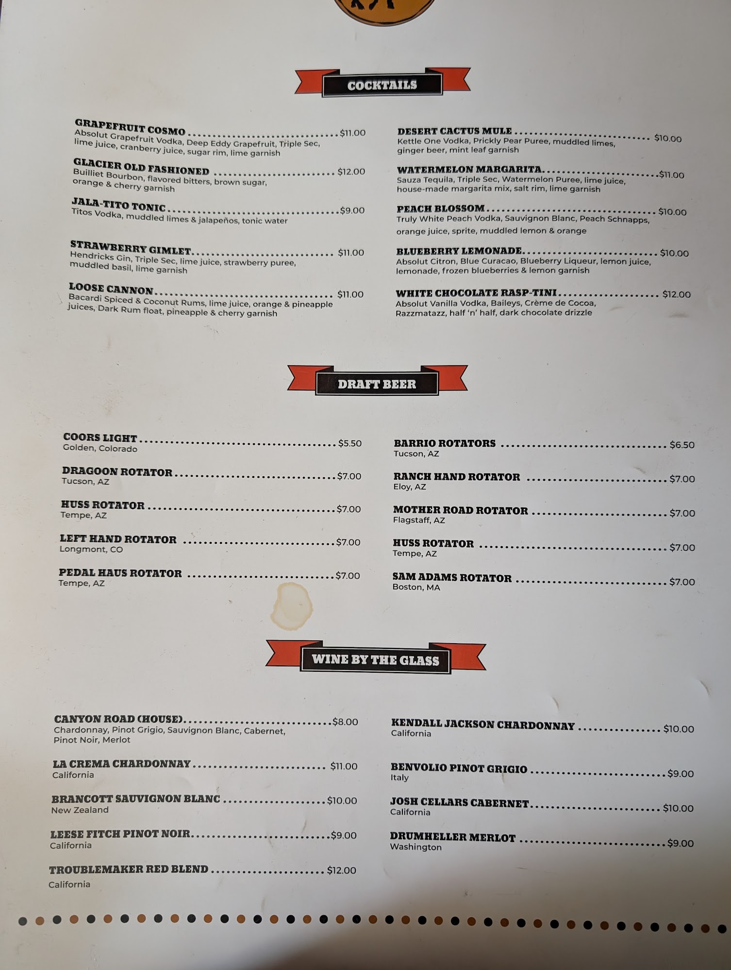 Javelina Menu