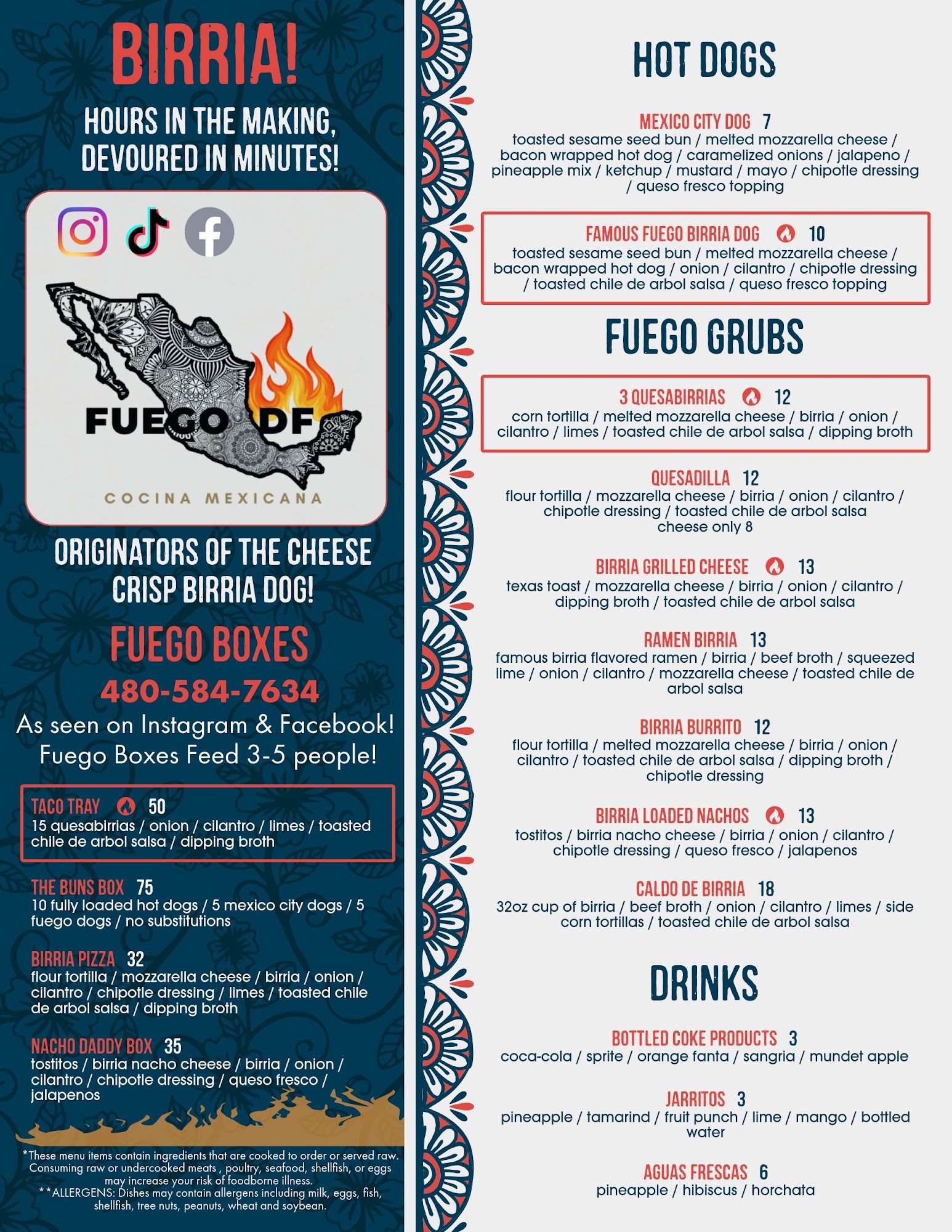Fuego DF cocina mexicana Menu