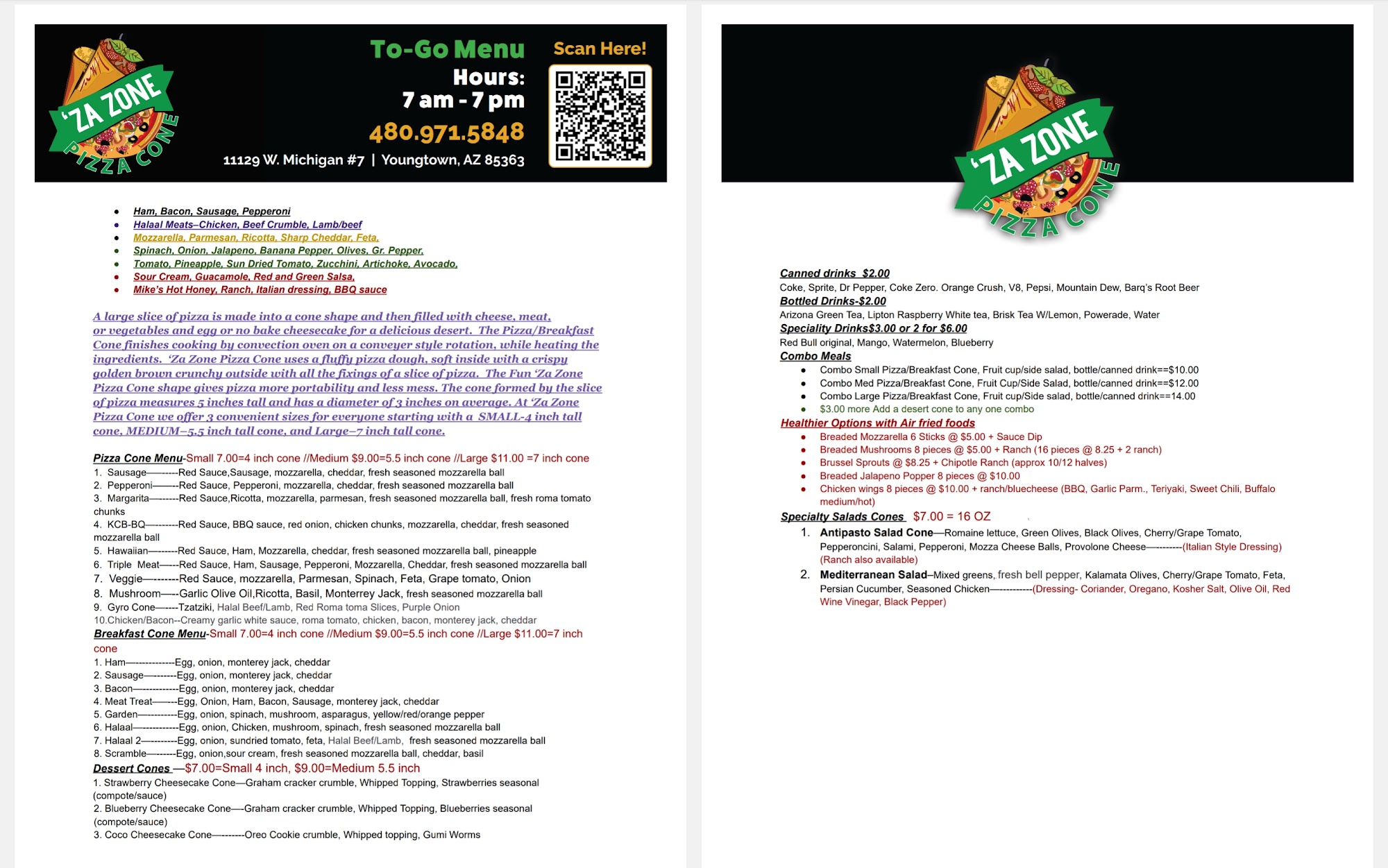 za zone pizza cone Menu