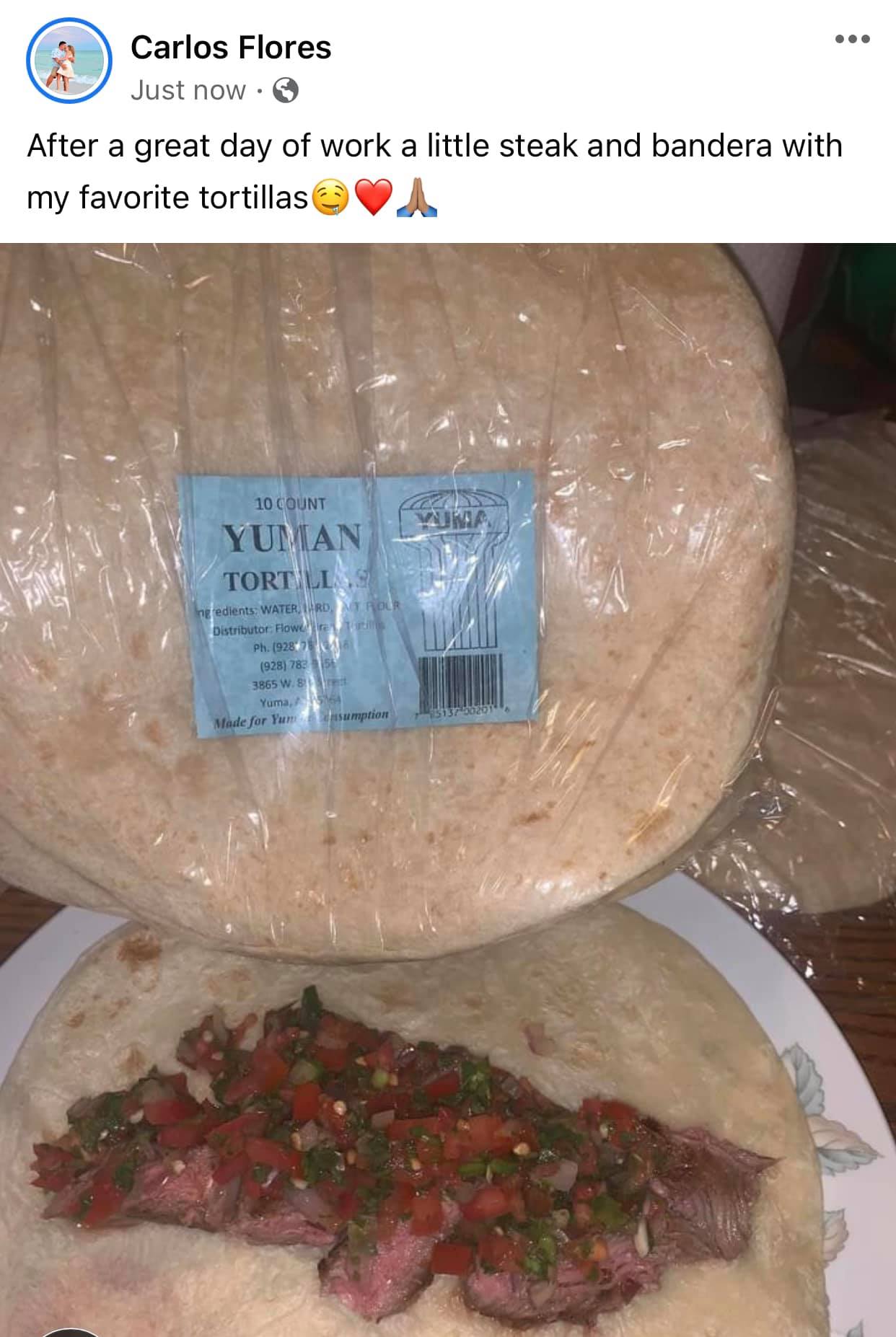 Yuman Tortillas Menu