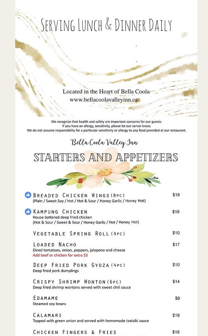 Bella Coola Valley Inn Menu