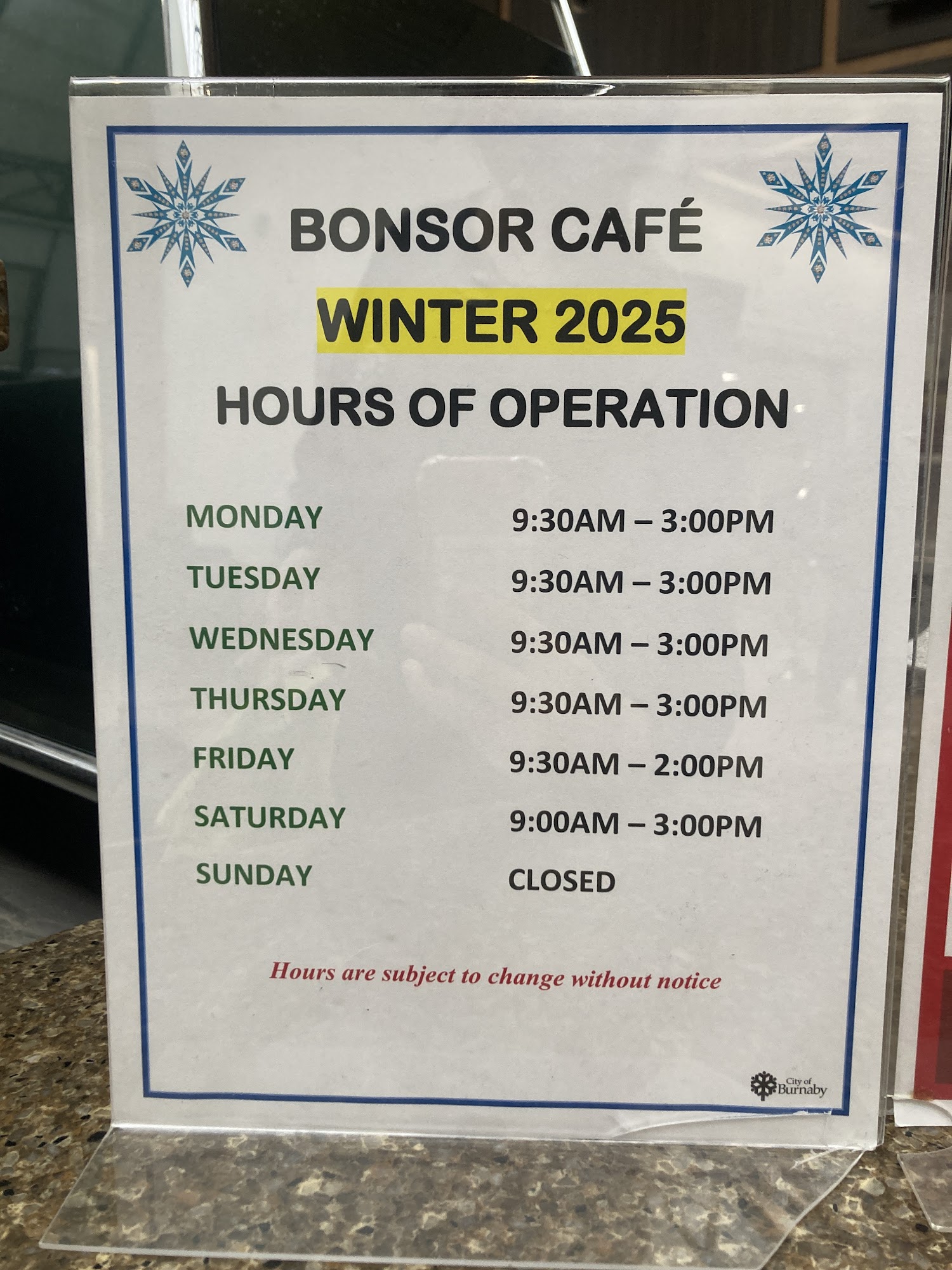 Bonsor Café Menu