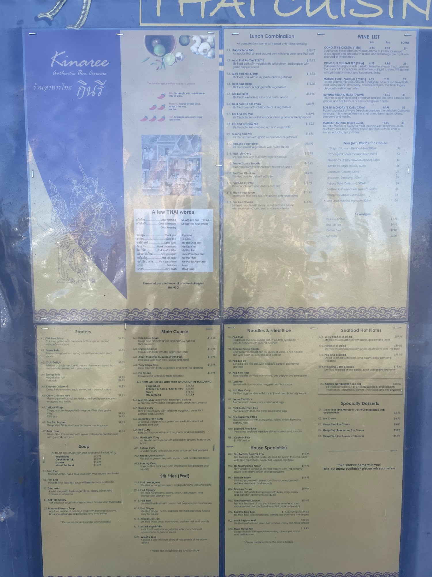 Kinaree Thai Restaurant Menu