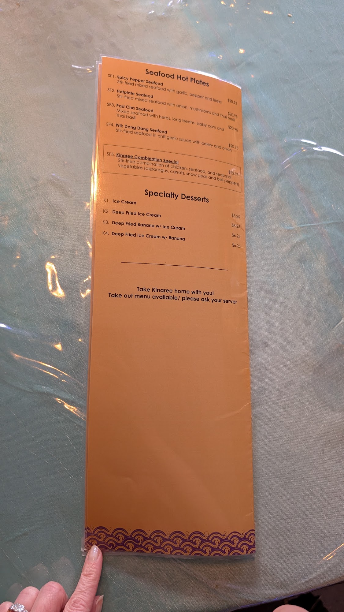 Kinaree Thai Restaurant Menu