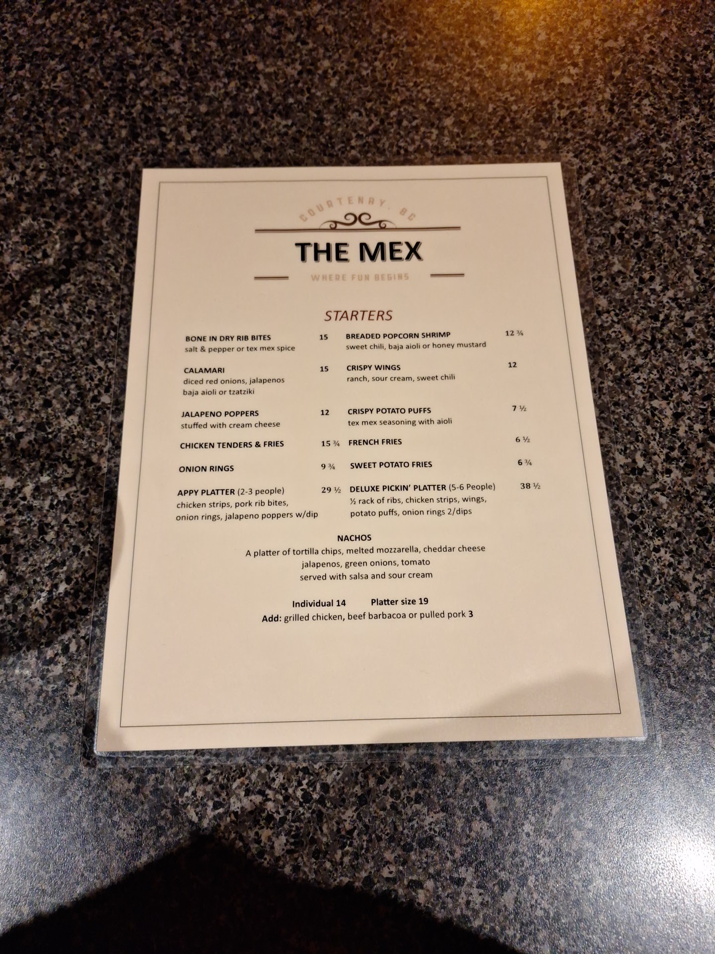 Mex Pub Menu