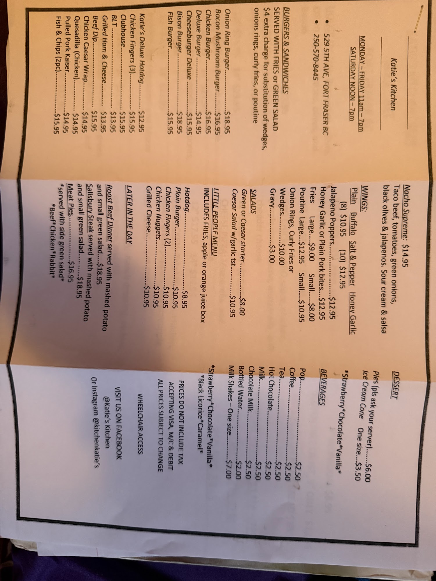 Katie's Kitchen Menu