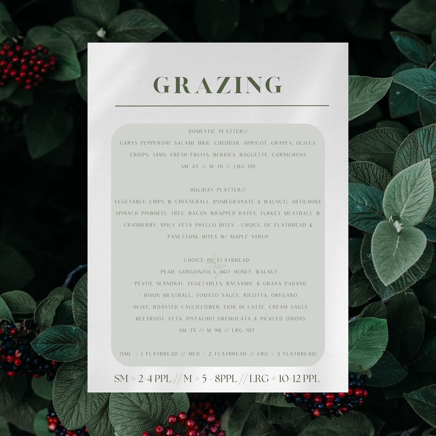 Sage & Plate // Private Dining and Catering Menu