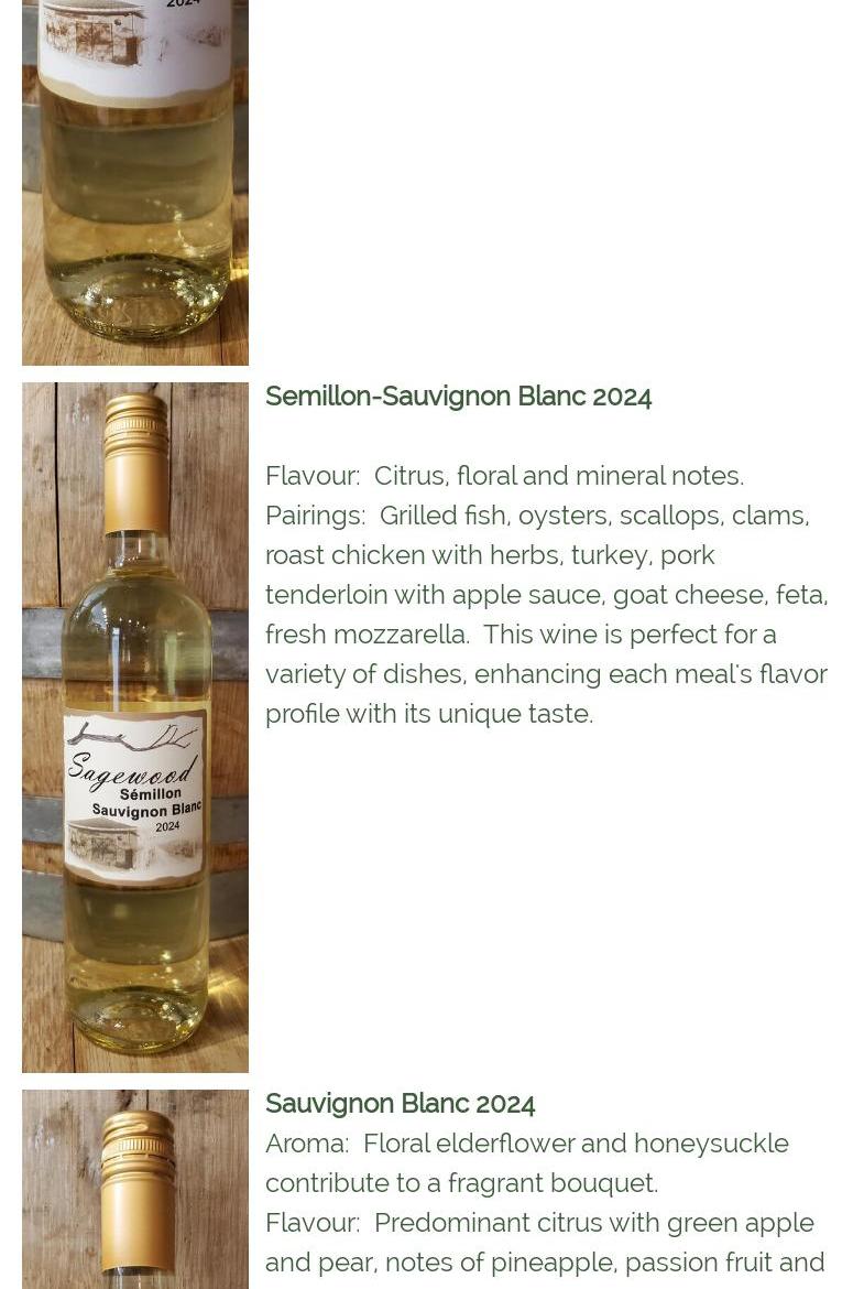 Sagewood Winery Menu