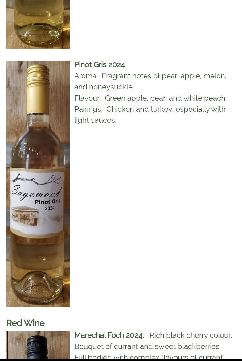 Sagewood Winery Menu