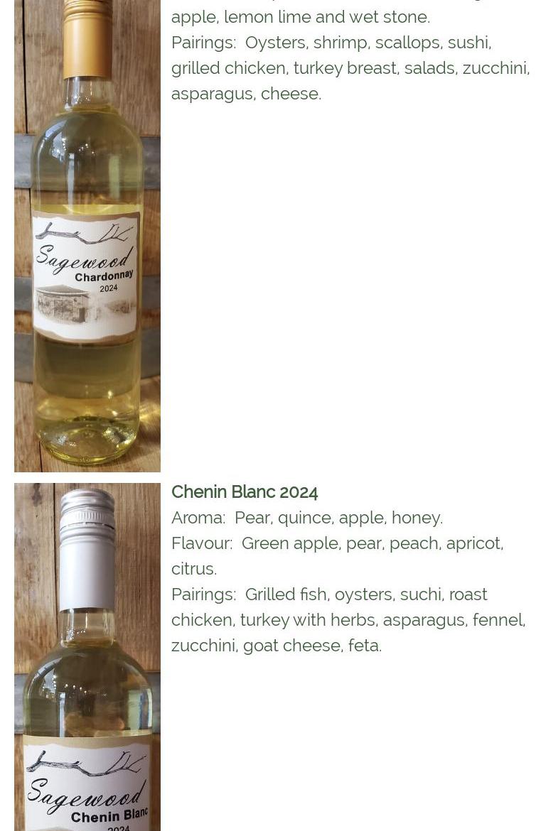 Sagewood Winery Menu