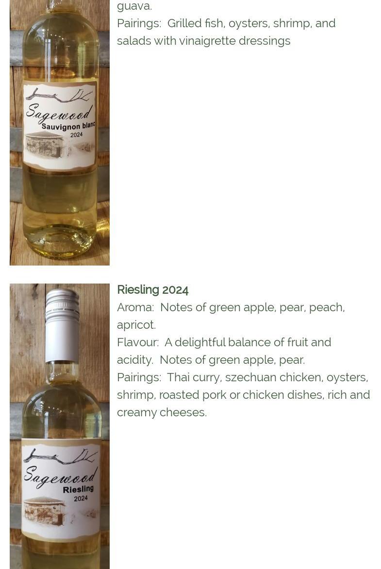 Sagewood Winery Menu