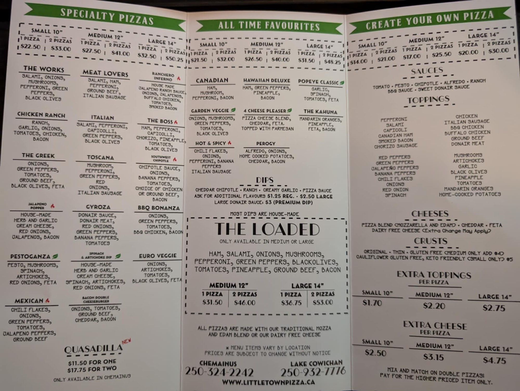 Little Town Pizza Lake Cowichan Menu