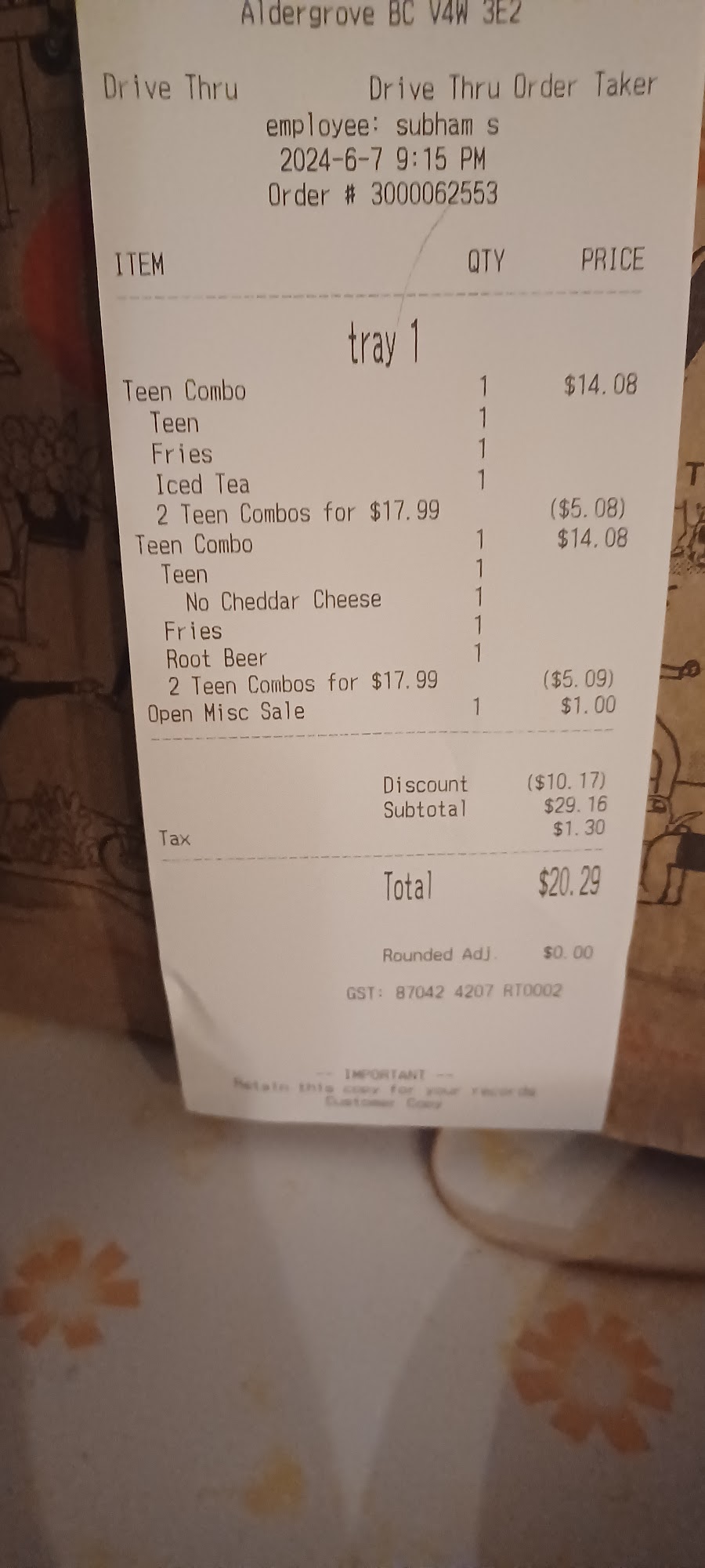 A&W Canada Menu