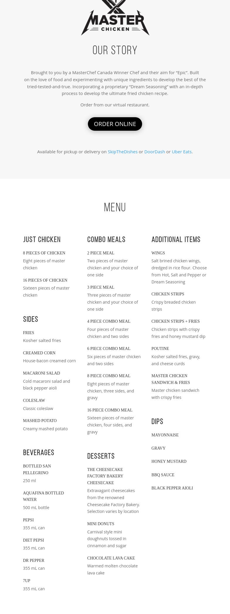 Master Chicken Menu