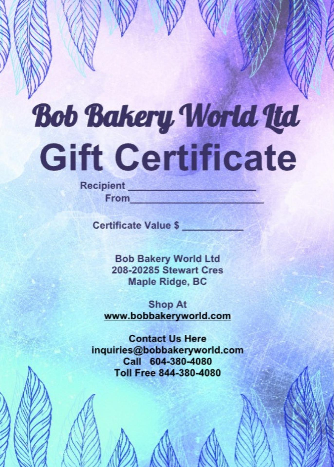 Bob Bakery World Ltd. Menu