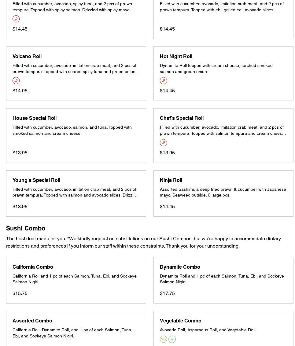 Young's Kitchen Sushi Menu