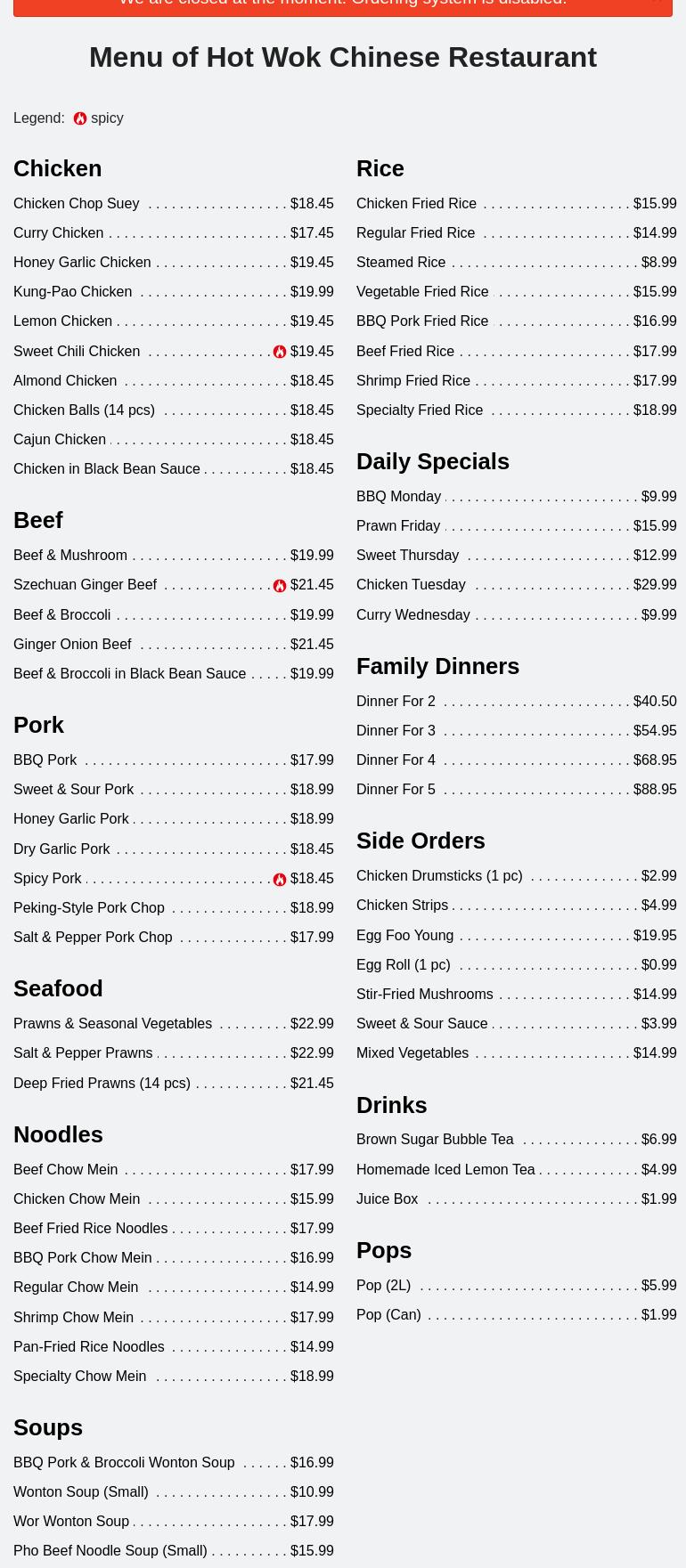 Hot Wok Menu