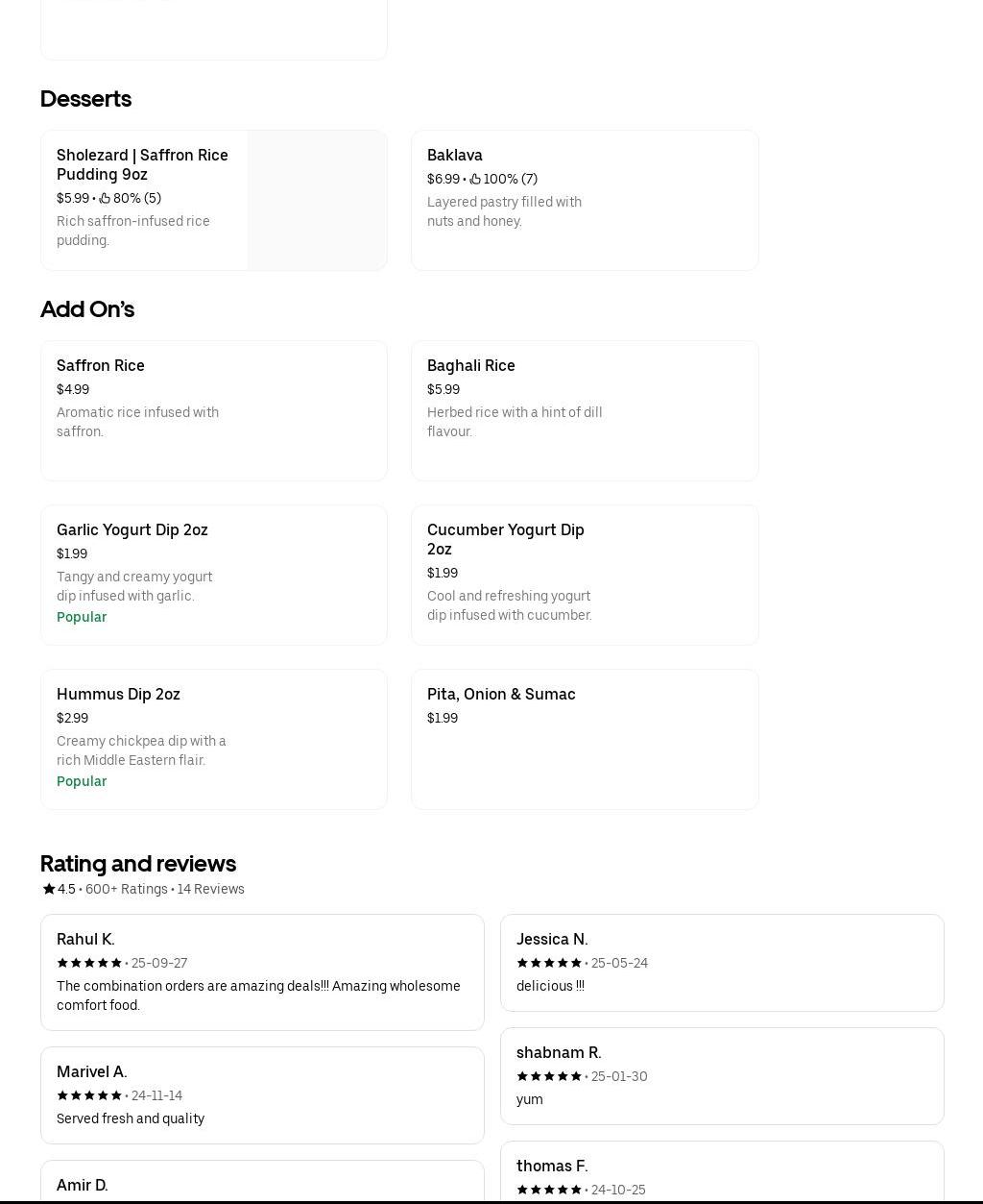 Cazba Commissary Menu