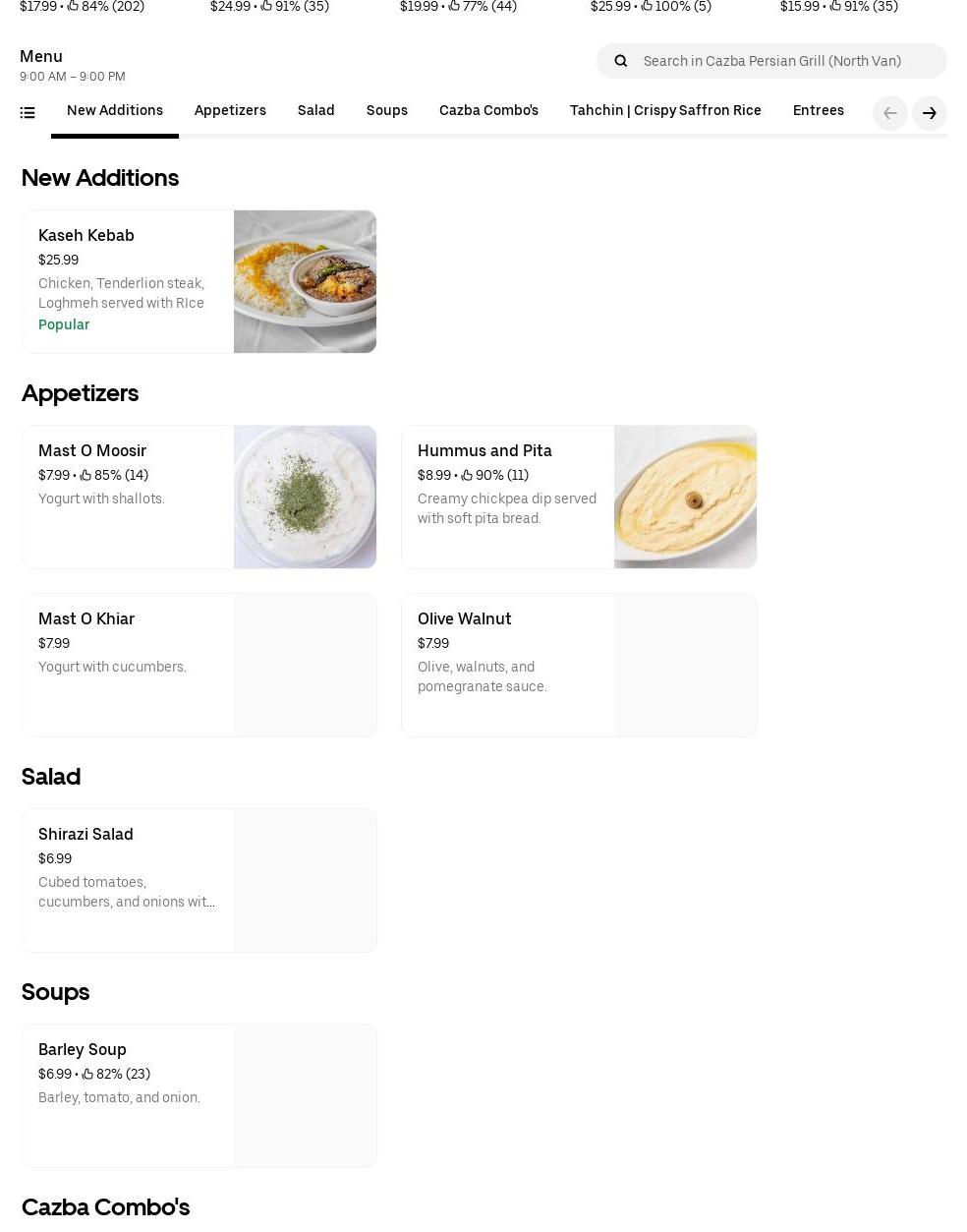 Cazba Commissary Menu