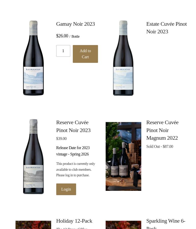 Blue Mountain Vineyard and Cellars Menu