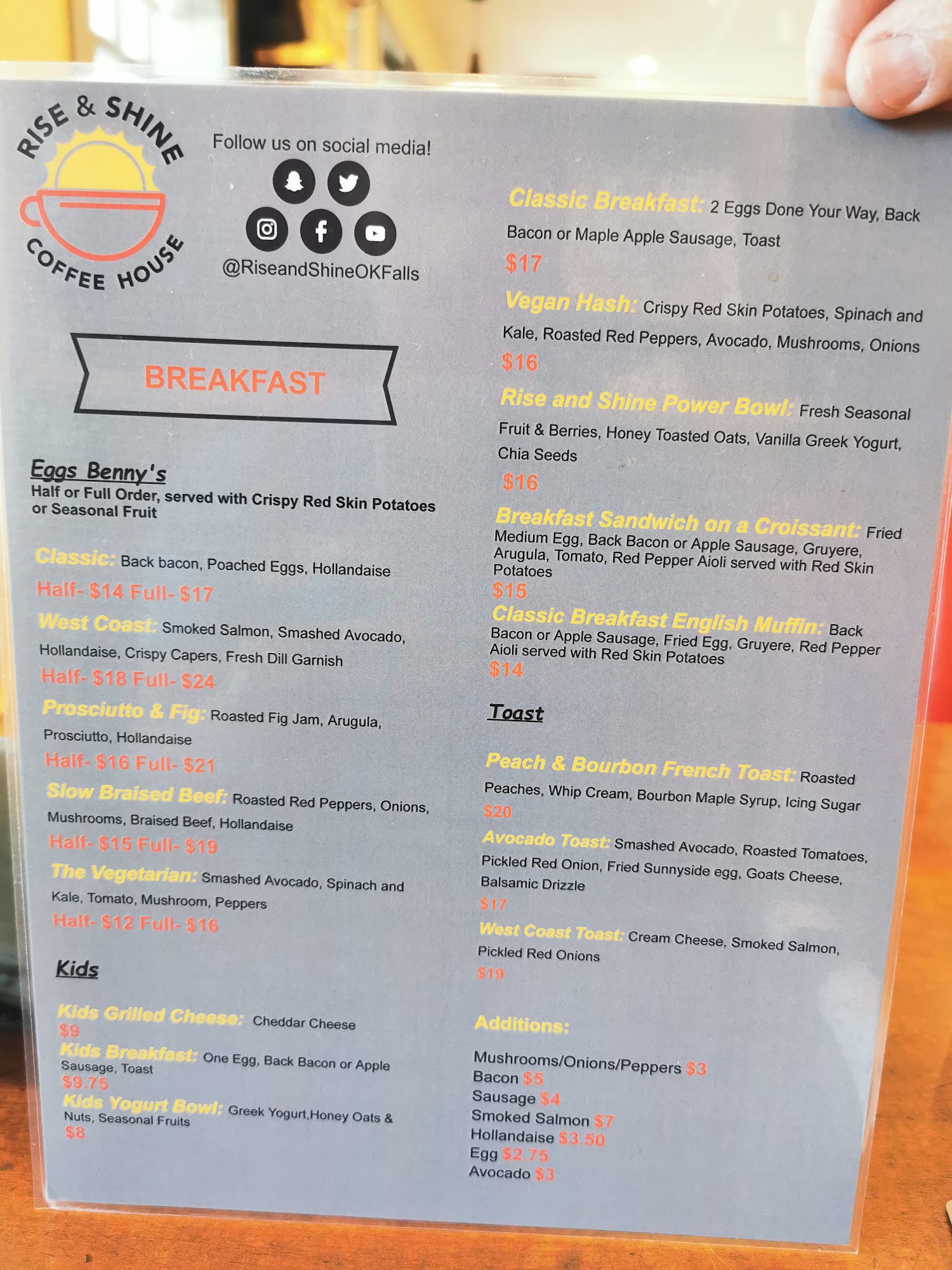 Rise and Shine Coffee House Menu