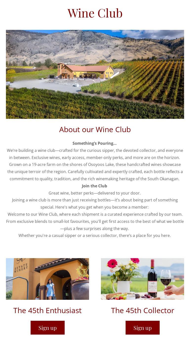 Adega On 45th Estate Winery Menu