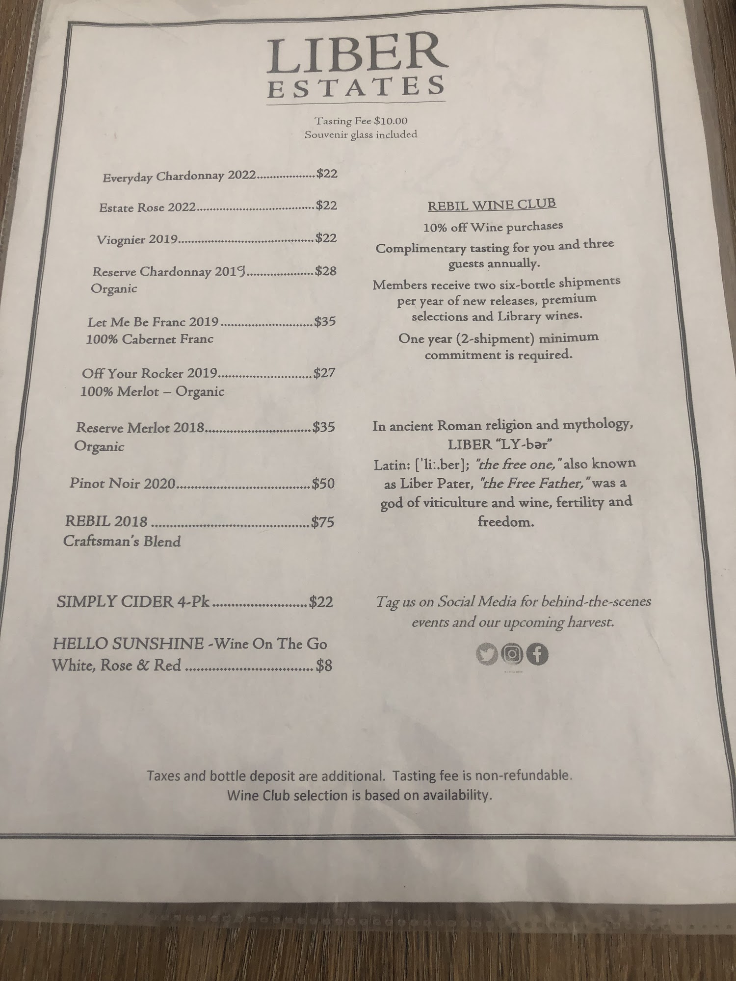 LIBER ESTATES Menu