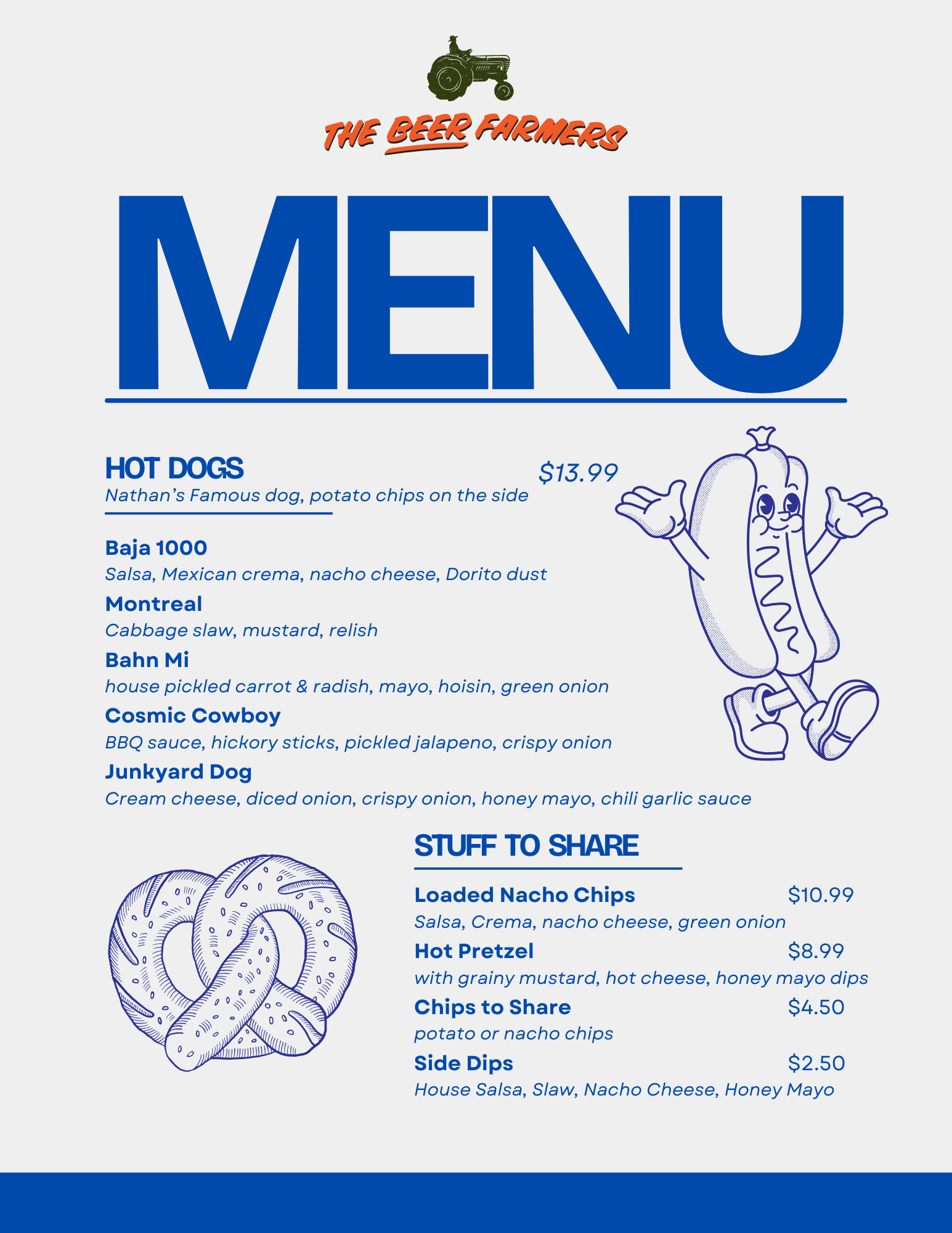 The Beer Farmers Menu