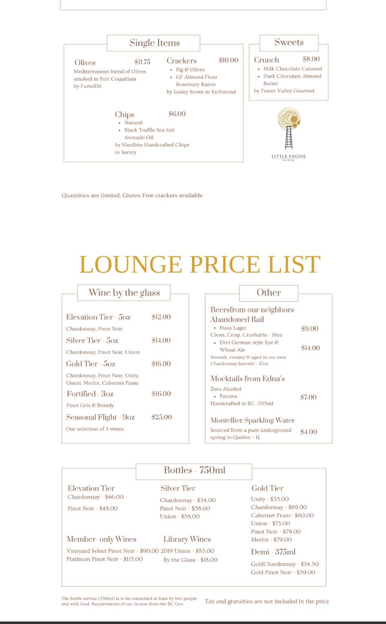 Little Engine Wines Menu