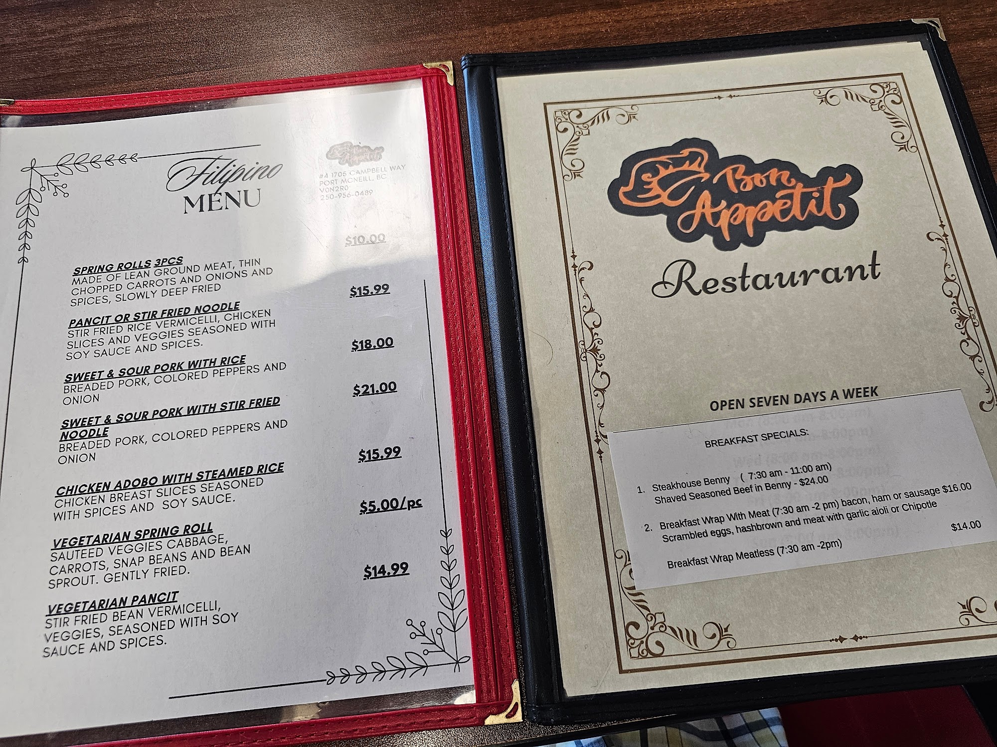 Bon Appetit Restaurant Menu