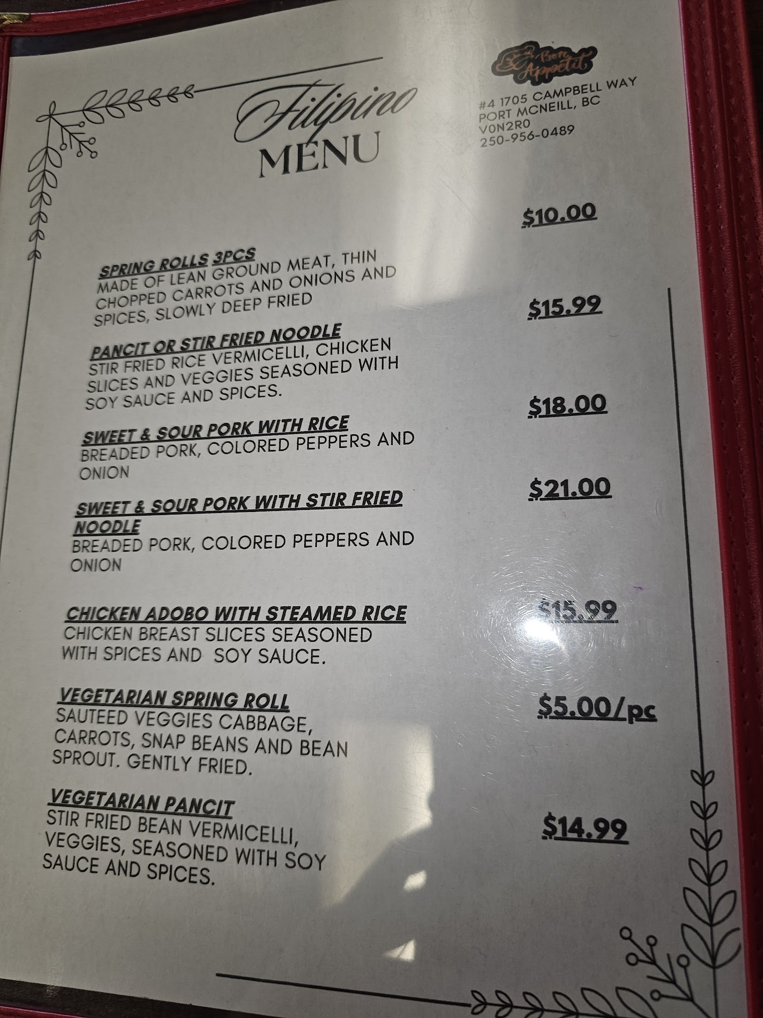 Bon Appetit Restaurant Menu