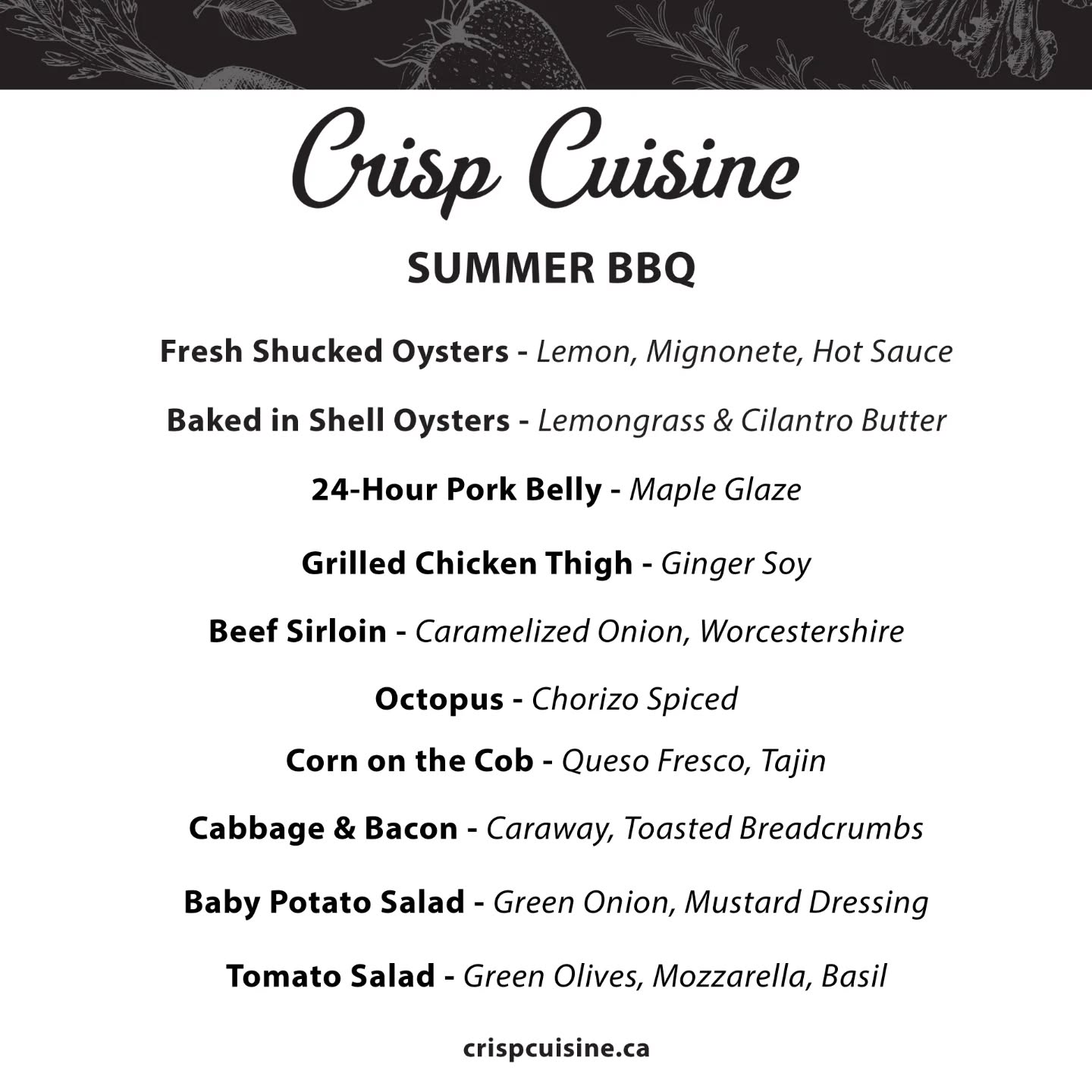 Crisp Cuisine Menu