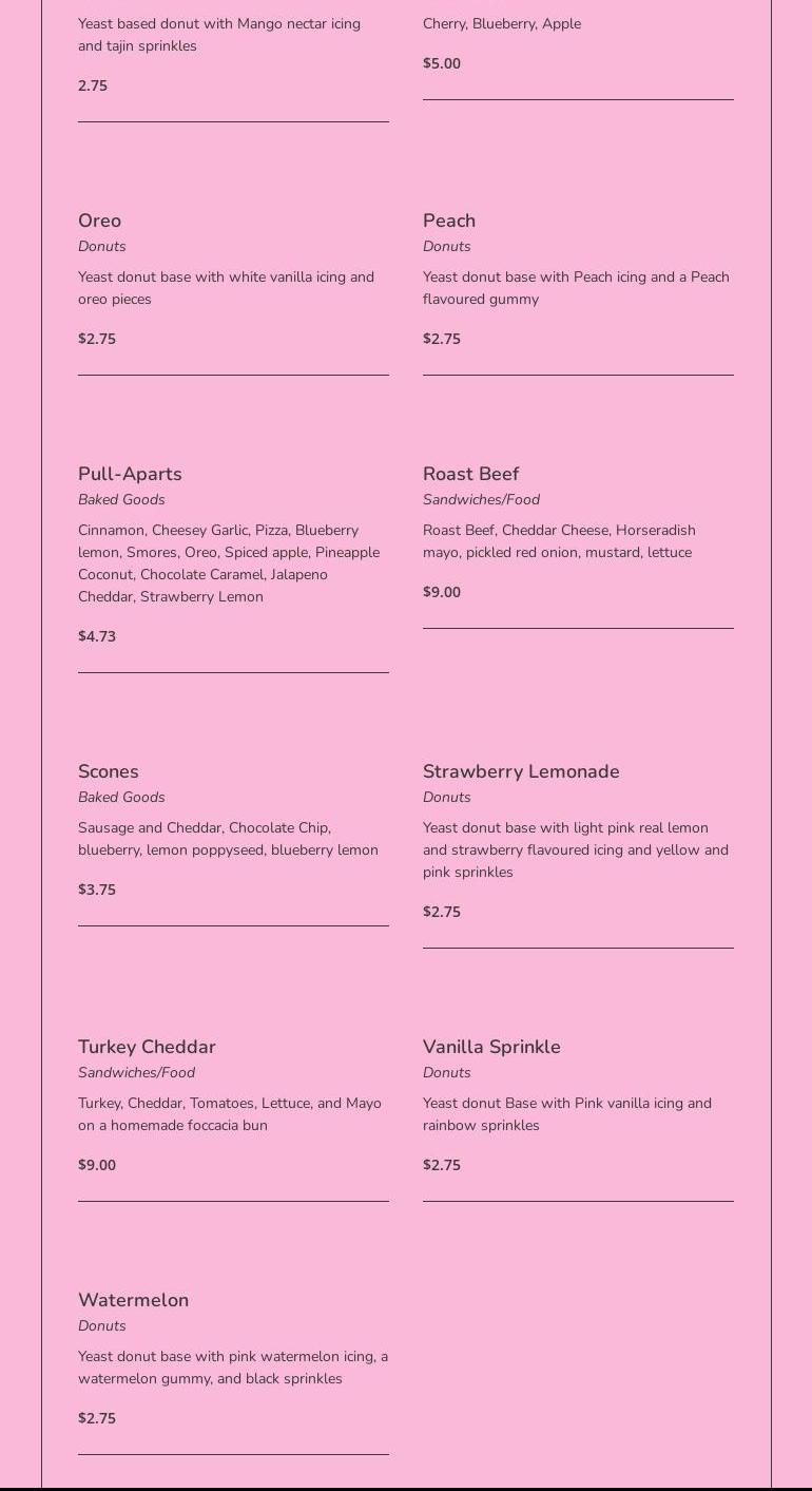 Daydream Donuts Menu