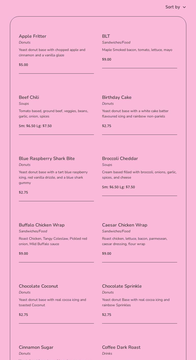 Daydream Donuts Menu