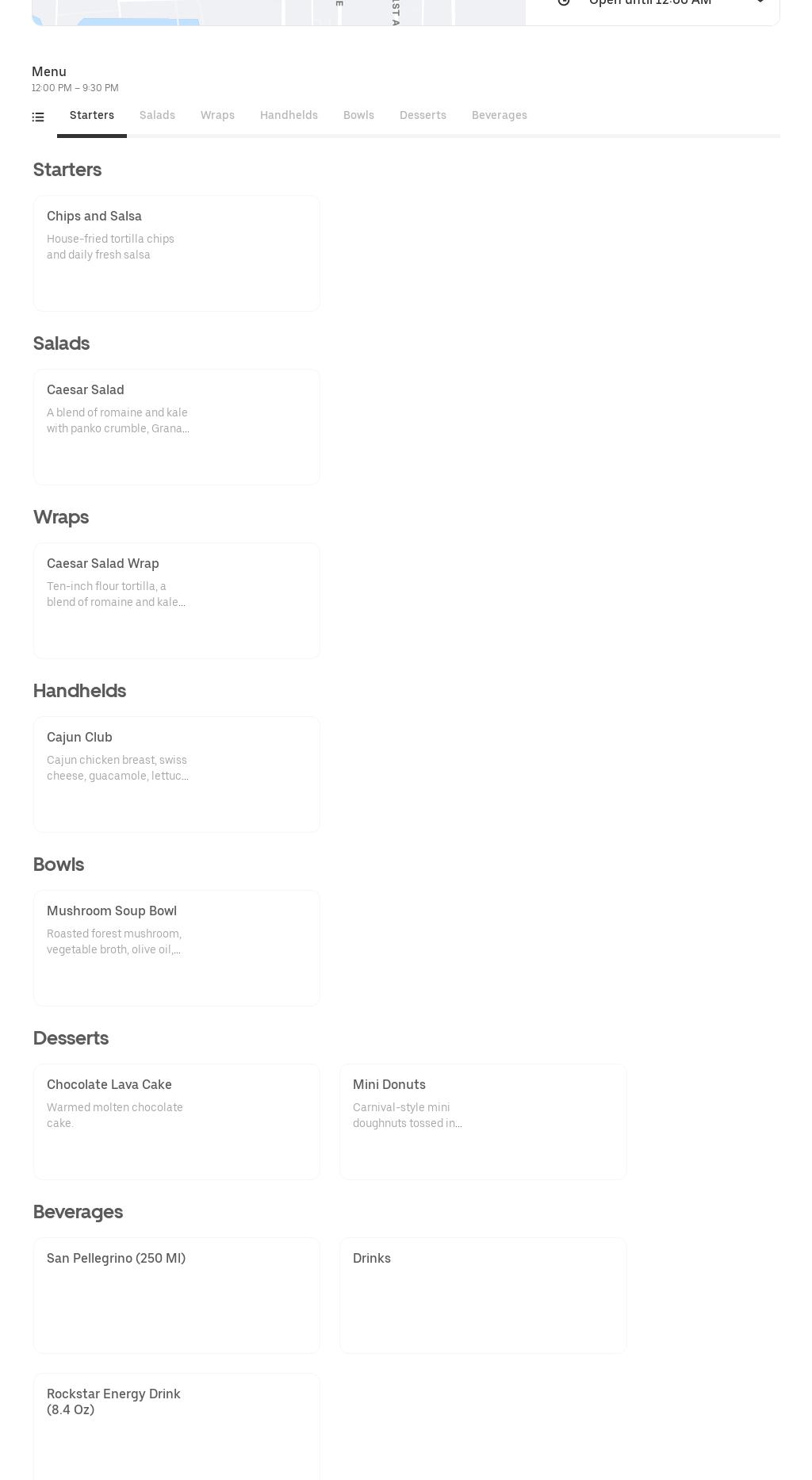 Power Plant Greens Menu