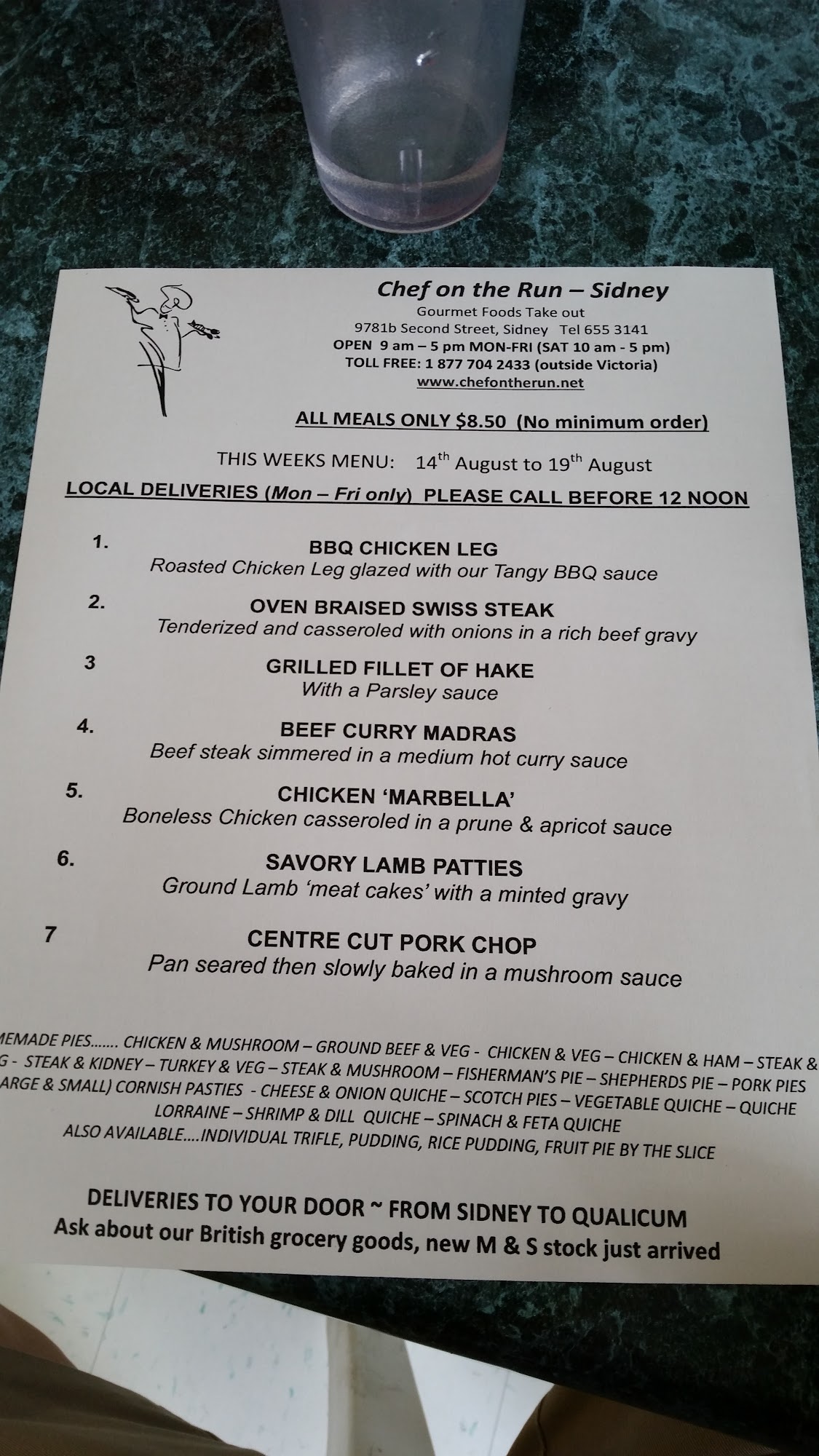 Chef On The Run Menu