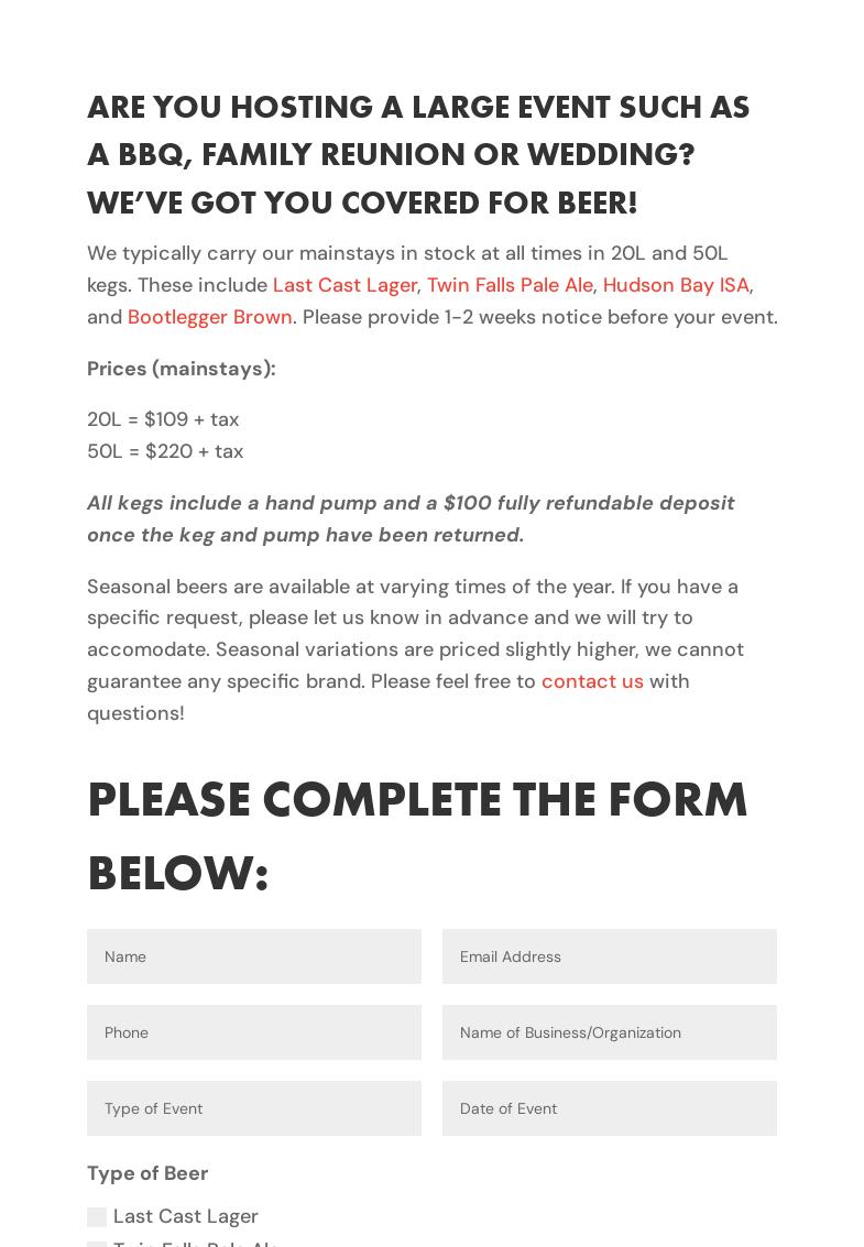 Smithers Brewing Co. Menu