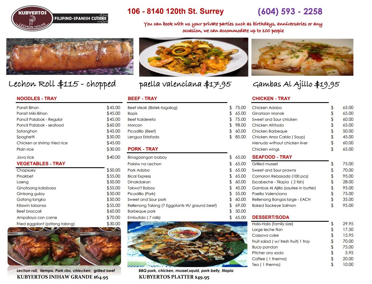 Kubyertos Lechon House Menu